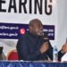 A Liberia Electricity Regulatory Commission official speaks during a public hearing on electricity regulation and energy sector accountability in Monrovia.