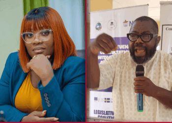 Sports Minister Cornelia Kruah and Rivercess lawmaker Steve Tequah during a public dispute over county tour protocol and legislative oversight