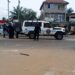Liberia National Police officers responding to unrest in Gardnersville following a confrontation with residents.