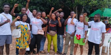 Youth participants in Bong County during a civic engagement and democratic participation campaign organized under ActionAid Liberia's Youth AHEAD Project.