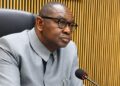 Justice Minister Oswald Tweh addresses reporters on the US$19 million cocaine seizure investigation in Monrovia.