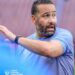Liberia national team coach Mohammed Adil Erradi gestures from the touchline during a training session.