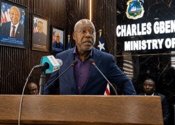 Governance Commission Acting Chairman Alaric K. Tokpa speaks at a press briefing announcing a national dialogue on constitutional reform in Liberia.