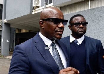 LNBA Vice President Counselor Abrahim B. Sillah addresses reporters after appearing before the Senate Judiciary Committee to discuss Liberia's proposed War Crimes and Anti-Corruption Court bills.