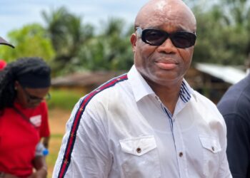 Movement for Progressive Change Political Leader Simeon Freeman speaks to reporters during the Congress for Democratic Change's 22nd anniversary celebration in Zwedru, Grand Gedeh County.
