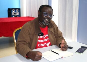 ActionAid International Secretary General Arthur Larok speaking during a press engagement in Monrovia.