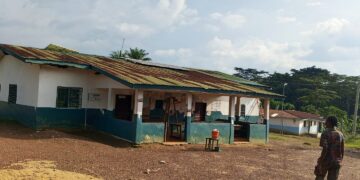 A rural health clinic in Bong County, Liberia, where healthcare workers report operating without electricity and laboratory services.