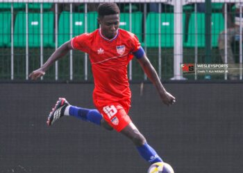 Liberia captain Oscar Dorley in action during a football match for the Lone Star national team.
