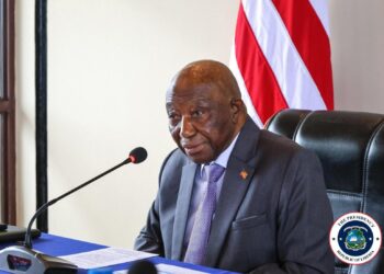 President Joseph Boakai addresses cabinet members on agricultural development and food security at the Executive Mansion in Monrovia.