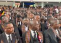 Students and faculty gather during a baccalaureate service ahead of Cuttington University's historic graduation ceremony.