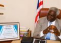 Grand Gedeh Senator Zoe Emmanuel Pennue speaks during an award ceremony in Monrovia.