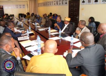 Members of Liberia's House of Representatives and government officials participate in a public hearing on proposed amendments to the Minerals and Mining Law at the Capitol.