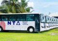 A National Transit Authority bus operating on Liberia's Southeast route during the service's first year.