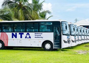 A National Transit Authority bus operating on Liberia's Southeast route during the service's first year.
