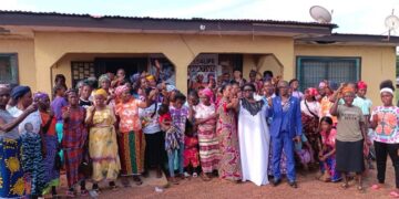 Graduates of the Bong County single mothers skills training program receive certificates in Gbarnga.