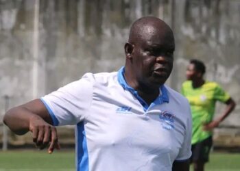 Determine Girls head coach Robert Lartey celebrates after winning the LFA Upper Women's League title.