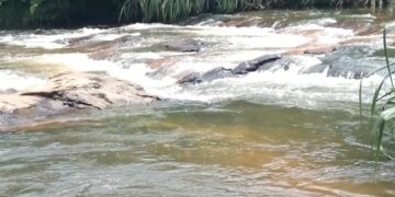 Police investigators at the Wea River in Weala, Margibi County, where the decomposed body of an unidentified woman was discovered.