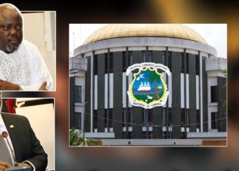 Deputy Speaker Thomas P. Fallah and Speaker Richard Nagbe Koon during a session of the House of Representatives.