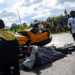 Wreckage of two taxis after a fatal head-on collision on the Suakoko Highway in Bong County that killed four people and critically injured six others.