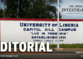 The University of Liberia campus amid an editorial on the institution's shutdown and governance crisis.