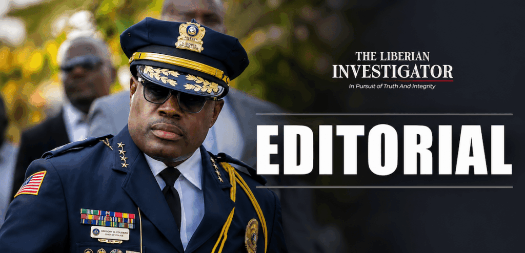 Inspector General Gregory Coleman speaks during a government press briefing on Liberia's cocaine investigation.