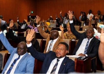 Members of Liberia's House of Representatives during a hearing on tax deductions from retirees' severance benefits