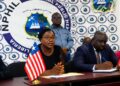 Acting NPHIL Director General Dr. Sia Wata Camanor presents findings from Liberia's nationwide Ebola preparedness assessment.