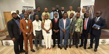Officials and industry experts attend the GeoMining and Intergeo exhibition on modern exploration technology in Monrovia.