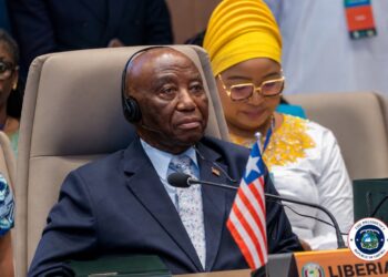 President Joseph Nyuma Boakai addresses the ECOWAS Heads of State summit in Lungi, Sierra Leone.