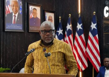 Information Minister Jerolinmek M. Piah speaking during the Ministry of Information press briefing defending JFK Medical Center.