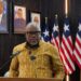 Information Minister Jerolinmek M. Piah speaking during the Ministry of Information press briefing defending JFK Medical Center.