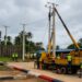 New electricity infrastructure and streetlights installed under the EU-funded Light Up South-East Liberia Project in Buchanan.