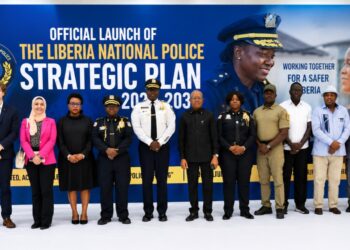 Inspector General Gregory O. W. Coleman launches the Liberia National Police Strategic Plan 2026-2030 in Monrovia.