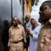 Former Chief of Protocol Nora Finda Bundoo arriving at the Monrovia Central Prison after surrendering to authorities.