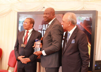 Central Bank of Liberia Governor Henry F. Saamoi receiving the African Central Banking Leadership Award.