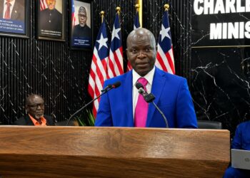 EPA Executive Director Emmanuel K. Urey Yarkpawolo announces the headquarters purchase and new laboratory equipment during a press briefing.