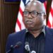 LMHRA Managing Director Dr. L. Luke Bawa speaks during a press briefing on Liberia's five-year medicine regulation reform strategy.