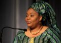 Nobel Peace Prize laureate Leymah Gbowee speaks during a public discussion on the use of the title 'Honorable' in Liberia.