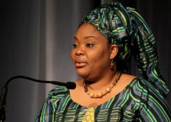 Nobel Peace Prize laureate Leymah Gbowee speaks during a public discussion on the use of the title 'Honorable' in Liberia.
