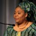 Nobel Peace Prize laureate Leymah Gbowee speaks during a public discussion on the use of the title 'Honorable' in Liberia.
