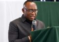 Bong County Senator Prince K. Moye delivers the keynote address during the LTA Cybersecurity Marathon in Gbarnga.