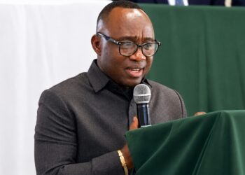 Bong County Senator Prince K. Moye delivers the keynote address during the LTA Cybersecurity Marathon in Gbarnga.