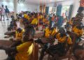 Students and staff at Arena Recreation Academy School of Excellence during a fundraiser in Lower Virginia, Montserrado County.