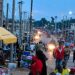 Streetlights illuminate Buchanan after electricity returned to the city following 34 years without power.