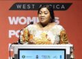Former Liberian Vice President Jewel Howard-Taylor addresses the West Africa Women's Political Leadership Forum in Abuja, Nigeria.