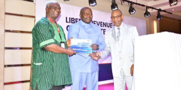 LRA Commissioner General James Dorbor Jallah and government officials launch the authority’s five-year corporate strategic plan in Monrovia.