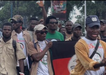 Students Unification Party members march on Capitol Hill in Monrovia to demand public-school renovations and university transition support.