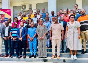 ArcelorMittal Liberia scholarship recipients pose with company executives and government officials during the 2026 scholarship award ceremony in Monrovia.