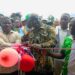Officials and border personnel attend the opening of the temporary ECOWAS joint border post at Bo Waterside, Liberia