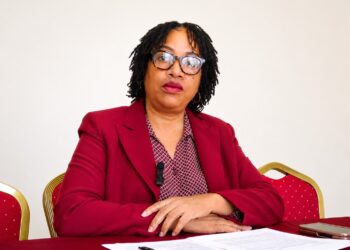 LibLaw Managing Director Cllr. Kim A. Harris introduces the CJ Lewis AI legal platform in Monrovia.